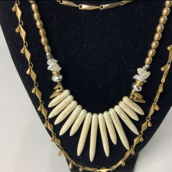 Stella And Dot Zuni Gold Tone Layered Multi Strand W/ Spikes Necklace - Picture 4 of 8